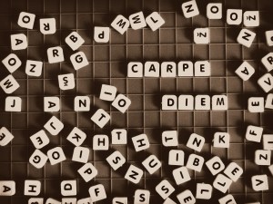 Carpe Diem letter tiles by FabyGreen on Pixabay at https://pixabay.com/en/quotes-carpe-diem-word-diem-729173/