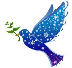 Blue dove, with snowflake designs, holding an olive branch by inspiredimages on Pixabay at https://pixabay.com/en/peace-dove-bird-symbol-love-1010292/