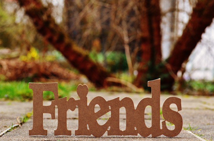 Cutout of the word "Friends" standing on a sidewalk by Alexas_Fotos on Pixabay at https://pixabay.com/en/friends-friendship-together-love-1272735/