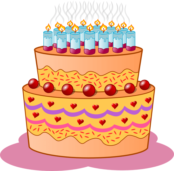 Birthday cake by ClkrFreeVectorImages on Pixabay at https://pixabay.com/en/birthday-cake-candles-icing-cream-33087/