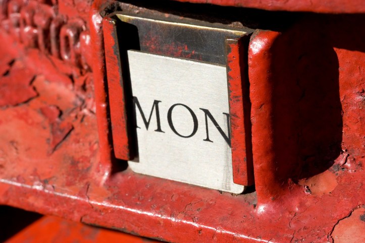 Monday by PublicDomainPictures on Pixabay at https://pixabay.com/en/postbox-british-red-monday-post-15502/