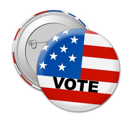 Vote lapel pin by PeteLinforth on Pixabay at https://pixabay.com/en/usa-vote-election-political-voting-1327105/