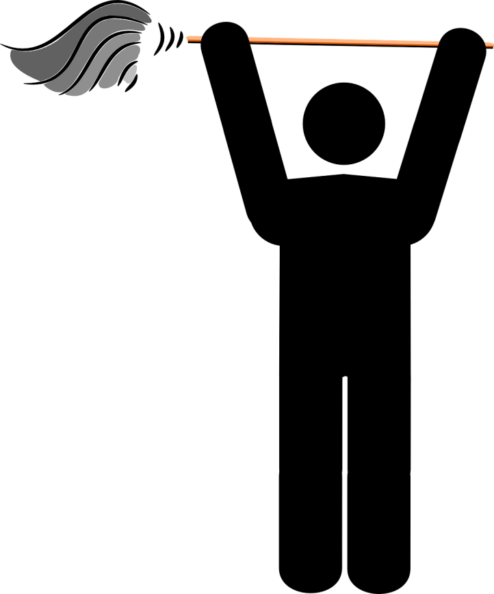 Person figure wielding a mop triumphantly by Clker-Free-Vector-Images on Pixabay at https://pixabay.com/en/clean-duster-man-cleaner-aloft-311681/