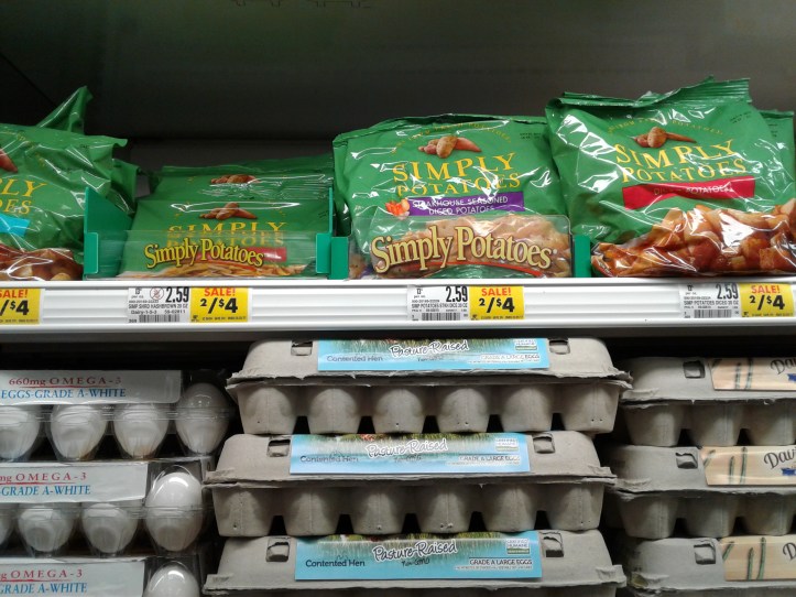 Potatoes in the egg section at the grocery store